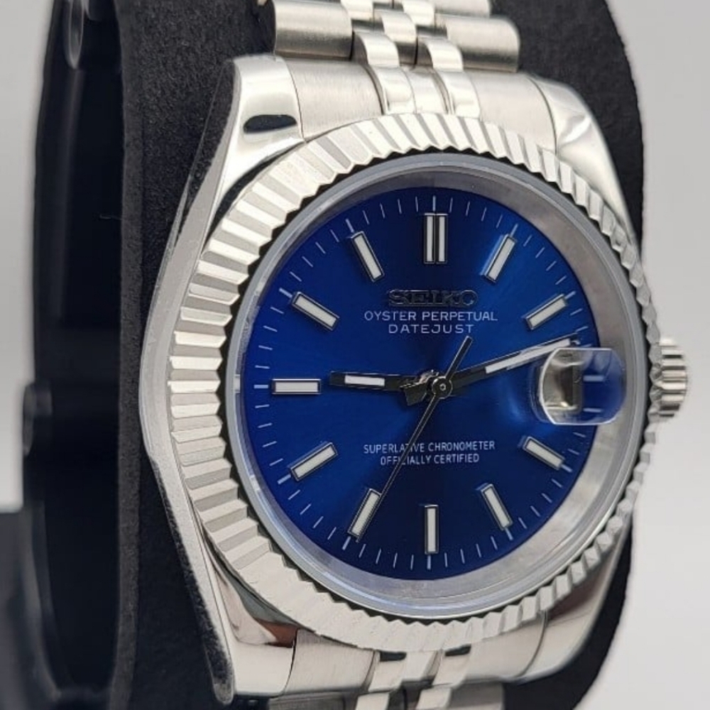 New 36mm SeikoMod Automatic Watch Sunburst Blue Dial